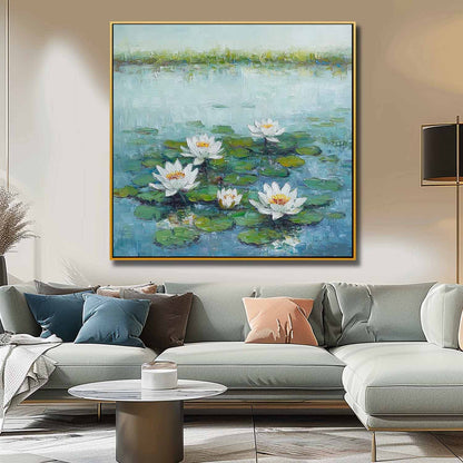 Serene Water Lilies Oil Painting for Tranquil Home Decor