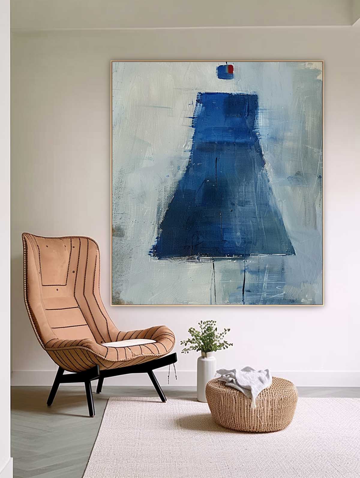 Elegant Blue Minimalist Oil Painting for Modern Home Decor