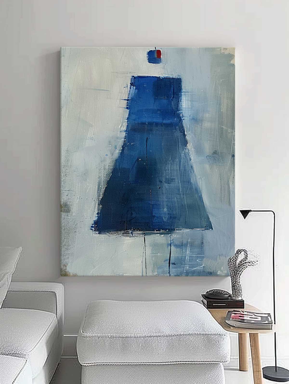 Elegant Blue Minimalist Oil Painting for Modern Home Decor