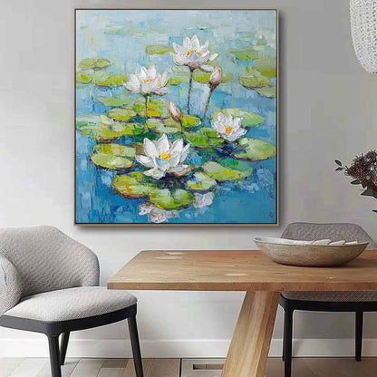 Serene Lotus Flowers Oil Painting on Canvas for Tranquil Home Decor