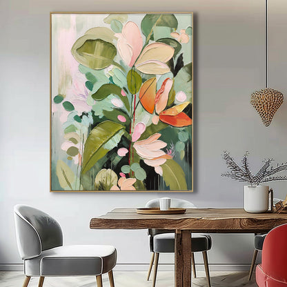 Vibrant Floral Oil Painting on Canvas - Contemporary Botanical Home Decor