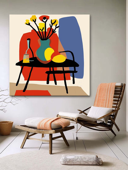 Vibrant Flower Still Life in Colorful Vase – Modern Canvas Painting