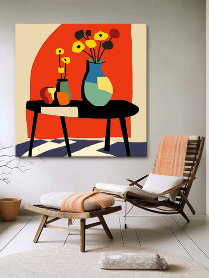 Colorful Flower Still Life Oil Painting for Home Decor and Modern Art Enthusiasts