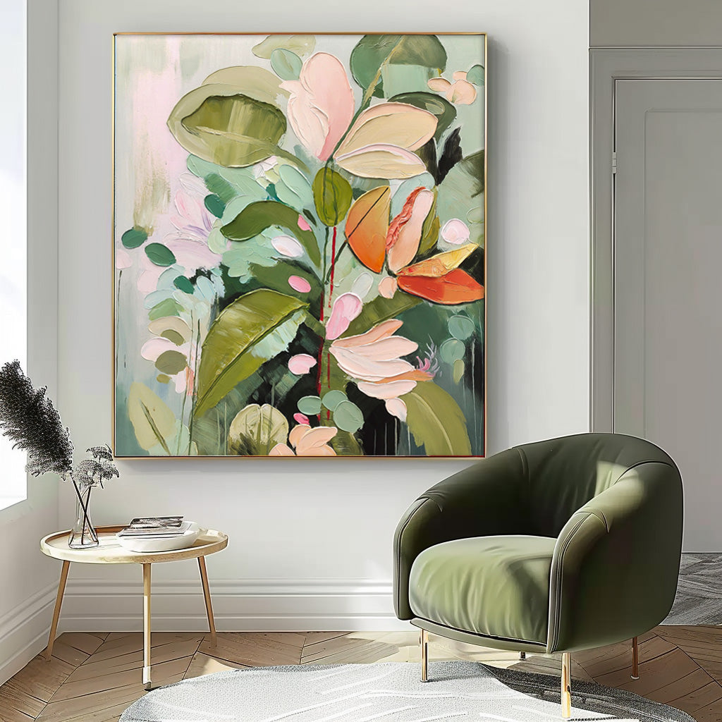 Vibrant Floral Oil Painting on Canvas - Contemporary Botanical Home Decor
