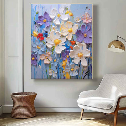Vibrant Floral Oil Painting on Canvas - Colorful Flower Garden Art