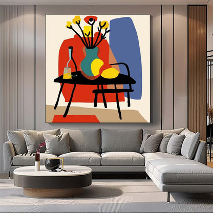 Vibrant Flower Still Life in Colorful Vase – Modern Canvas Painting