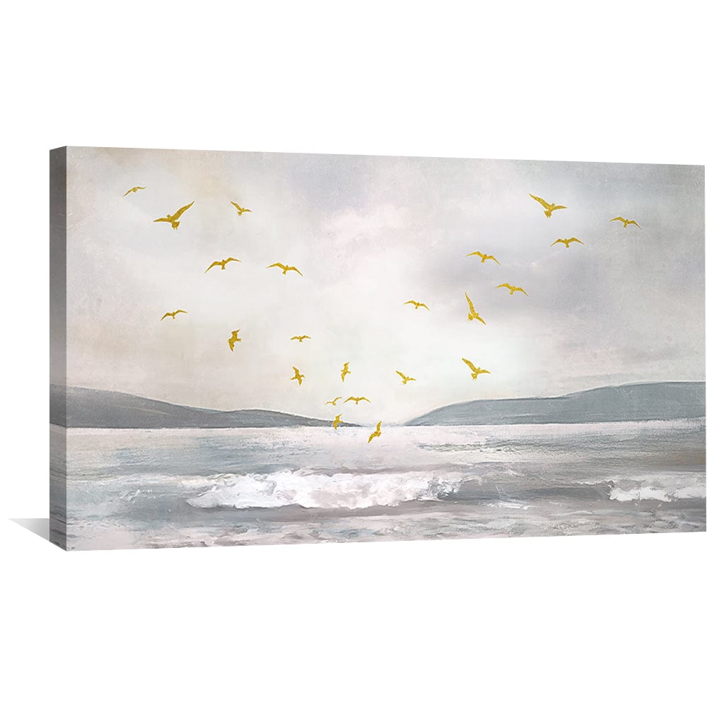 Serene Coastal Birds Landscape Oil Painting for Elegant Home Decor