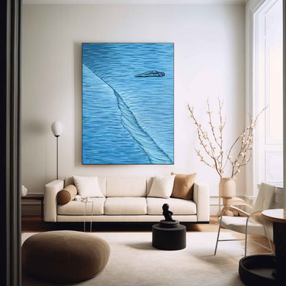 Serene Blue Abstract Oil Painting for Modern Minimalist Home Decor