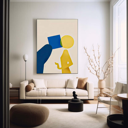 Modern Minimalist Oil Painting with Abstract Figures and Bold Colors