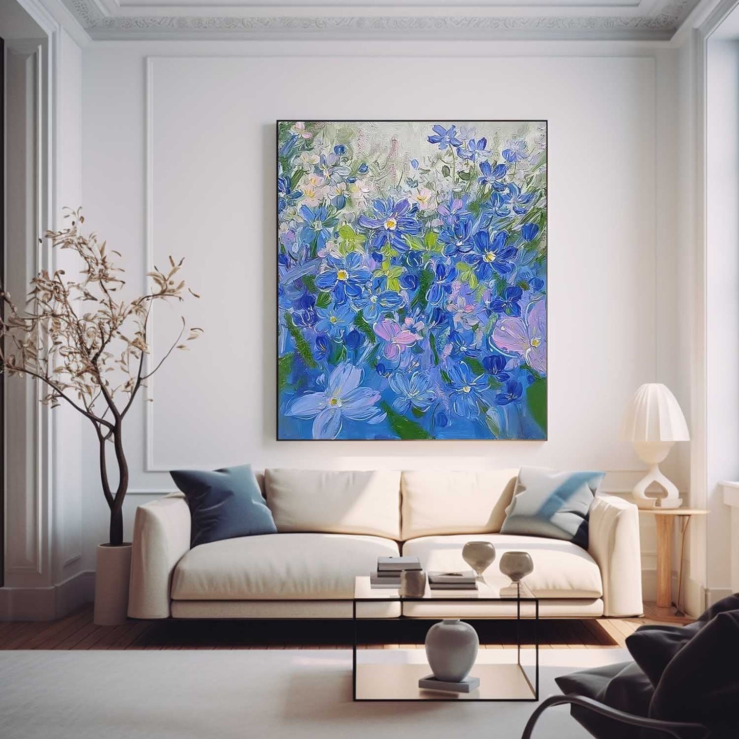 Vibrant Blue Floral Oil Painting for Home Decor and Art Collectors