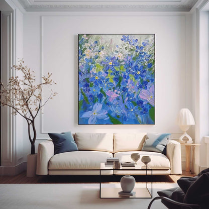 Vibrant Blue Floral Oil Painting for Home Decor and Art Collectors