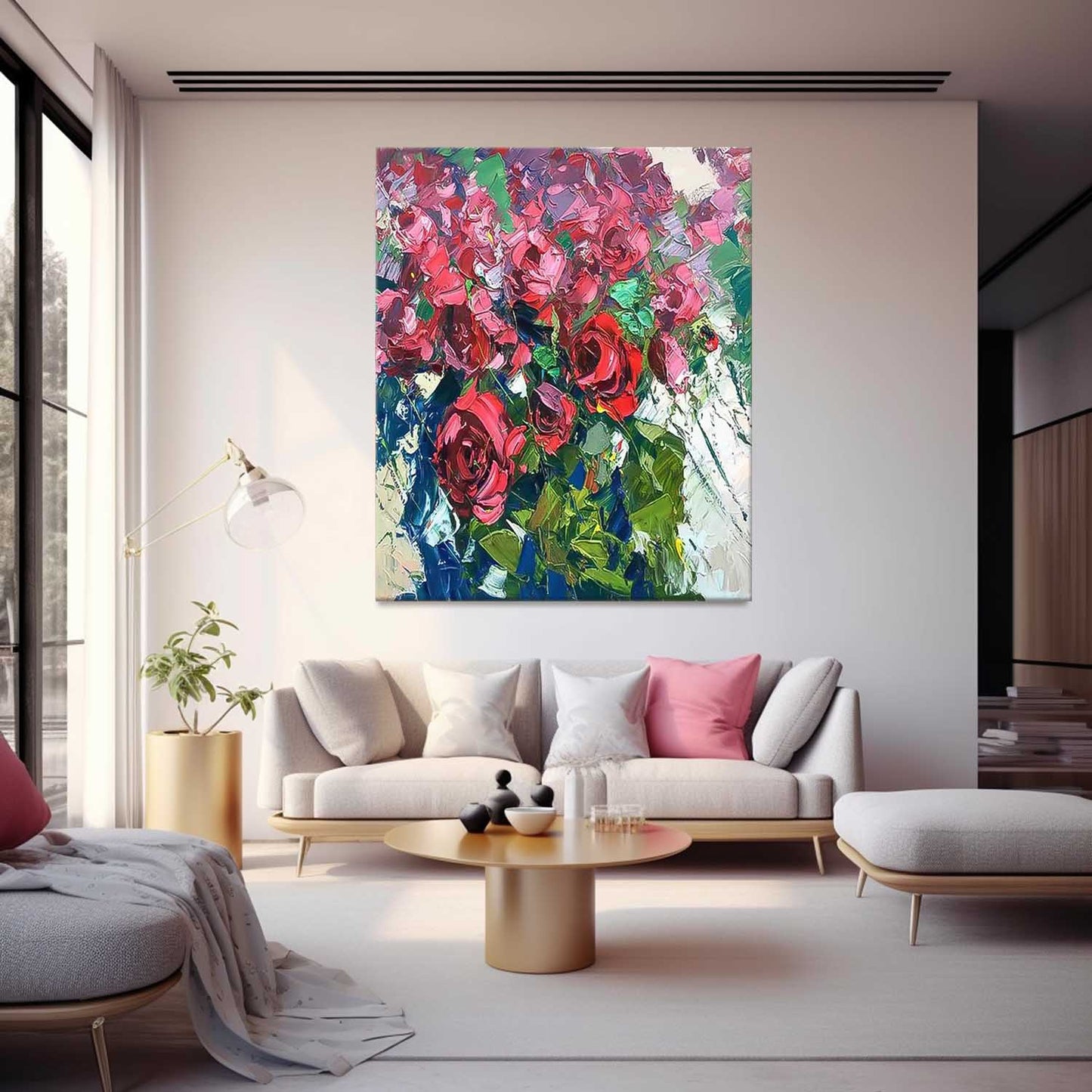 Vibrant Floral Oil Painting of Roses for Elegant Home Decor