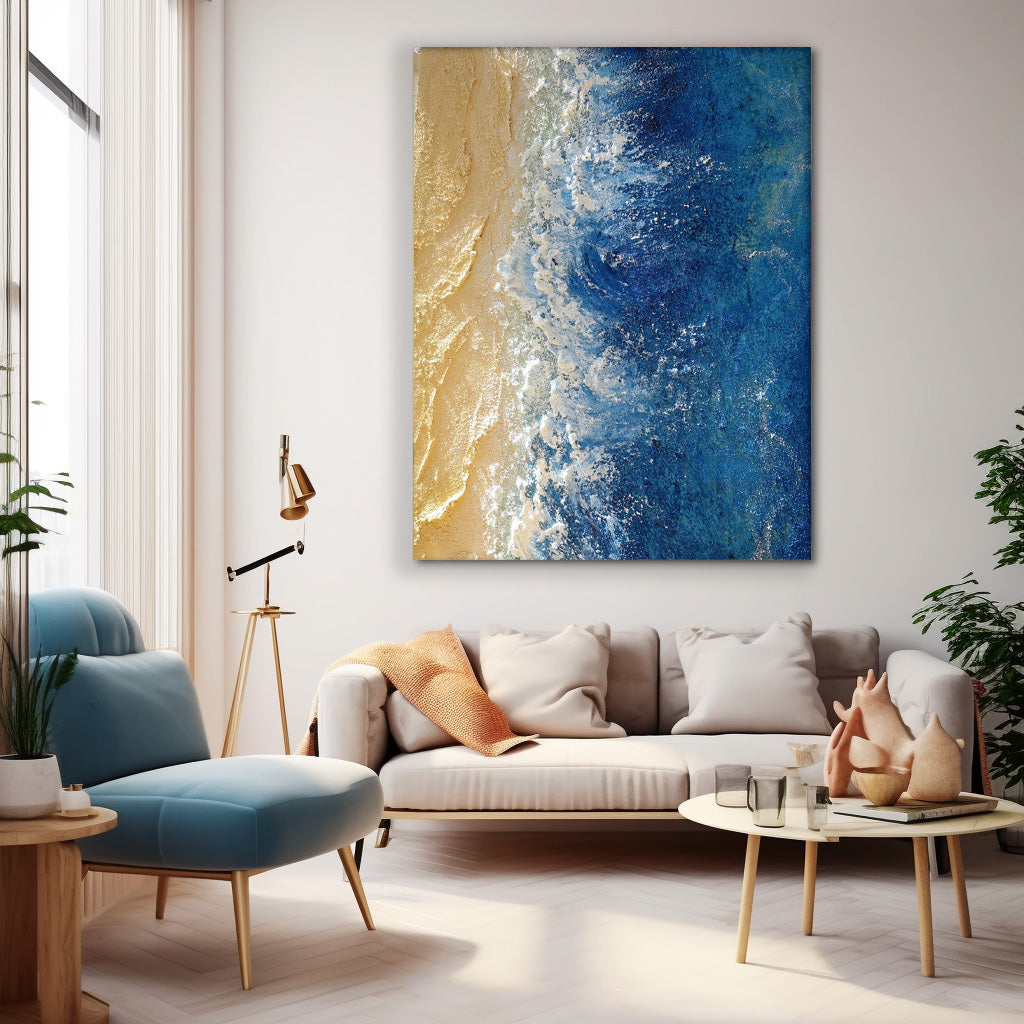 Serene Beach Waves Oil Painting for Coastal Home Decor