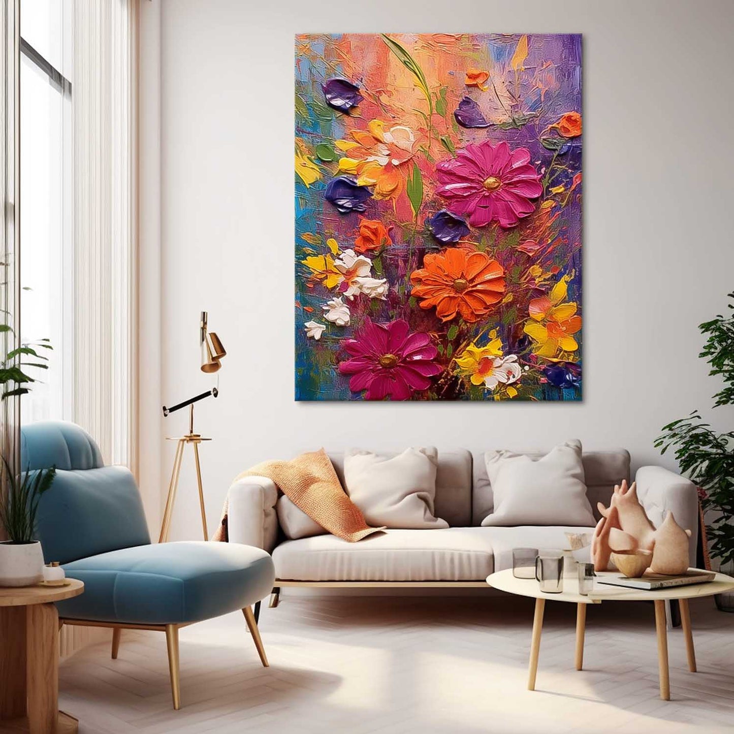 Vibrant Floral Oil Painting on Canvas - Colorful Nature Wall Art Decor