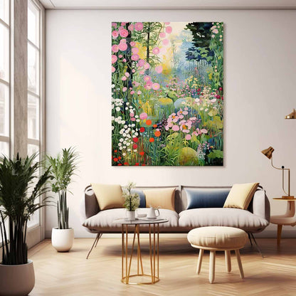 Vibrant Floral Landscape Oil Painting for Home Decor and Garden Inspiration
