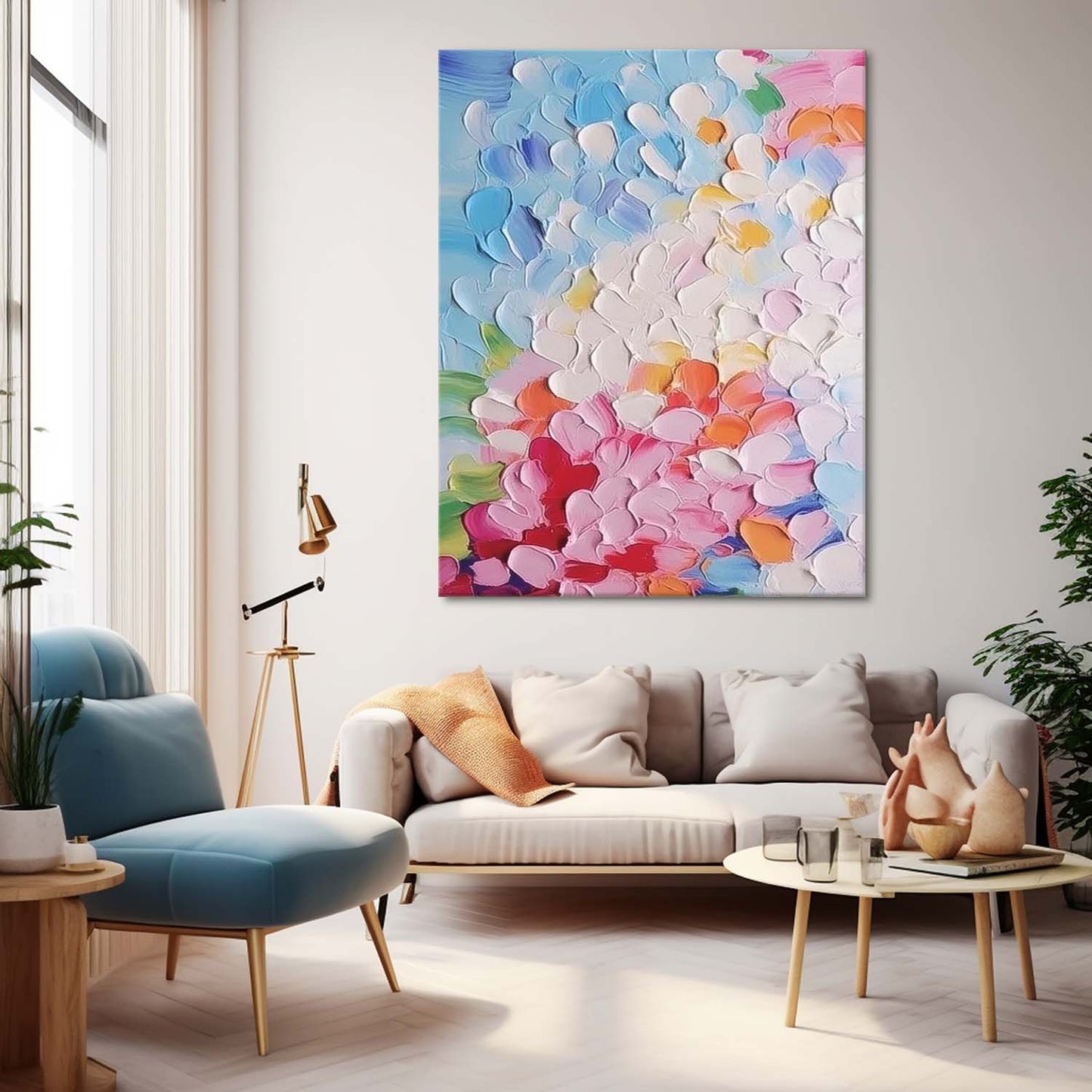 Vibrant Floral Abstract Oil Painting for Modern Home Decor