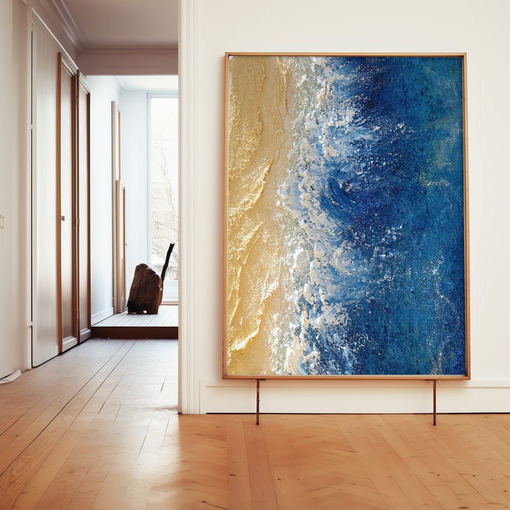 Serene Beach Waves Oil Painting for Coastal Home Decor