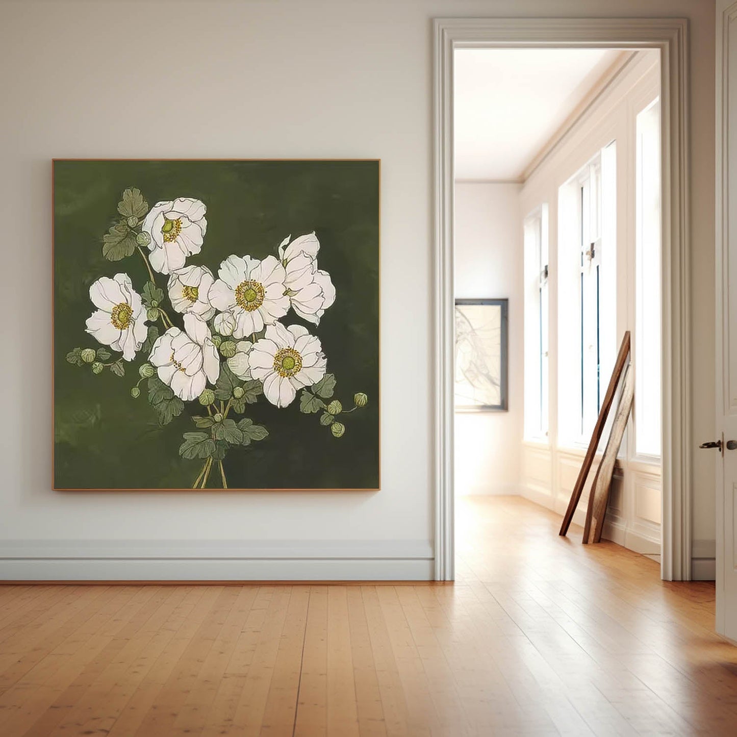 Elegant White Flower Oil Painting for Floral Home Décor