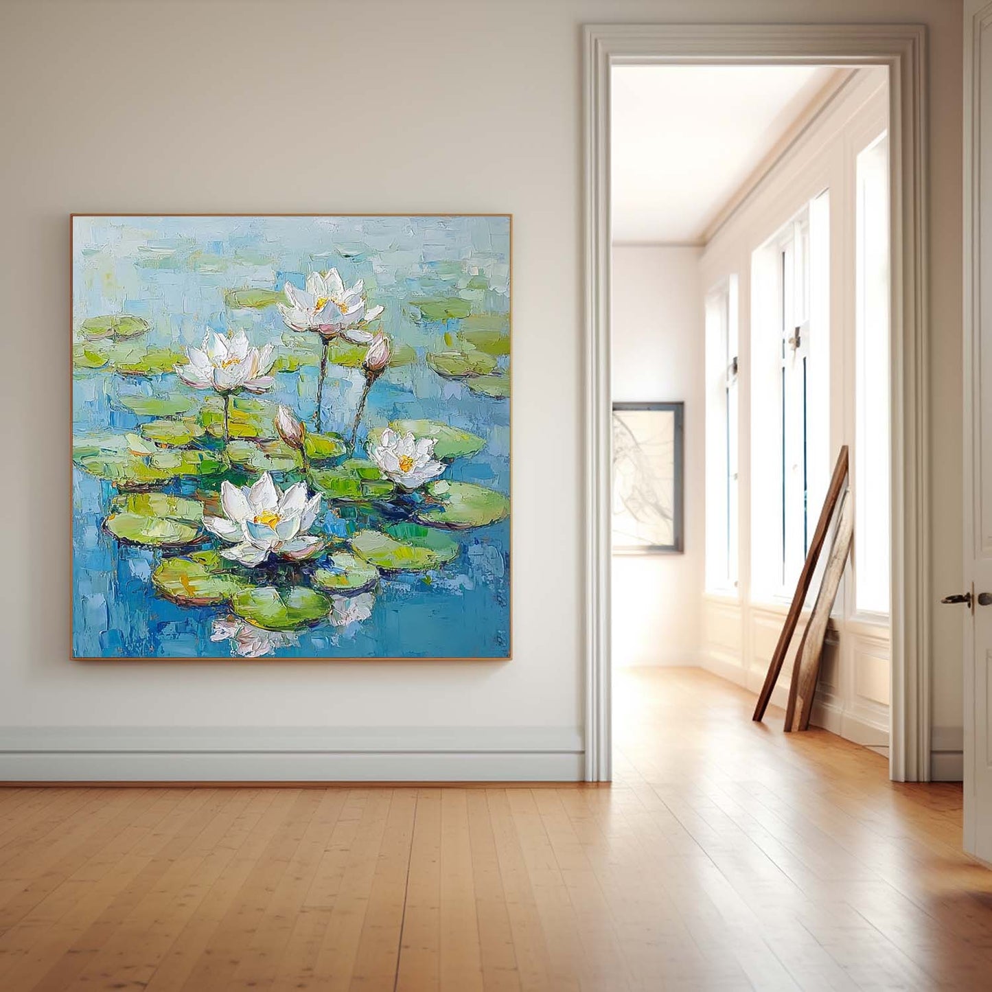Serene Lotus Flowers Oil Painting on Canvas for Tranquil Home Decor