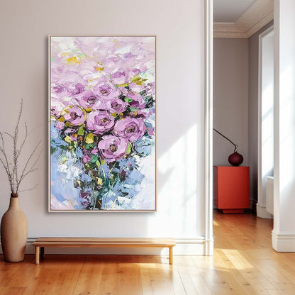 Vibrant Purple Rose Oil Painting for Floral Home Decor