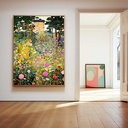 Vibrant Floral Landscape Oil Painting for Home Decor and Art Lovers