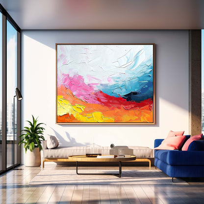 Vibrant Abstract Oil Painting with Dynamic Colorful Waves and Textured Finish