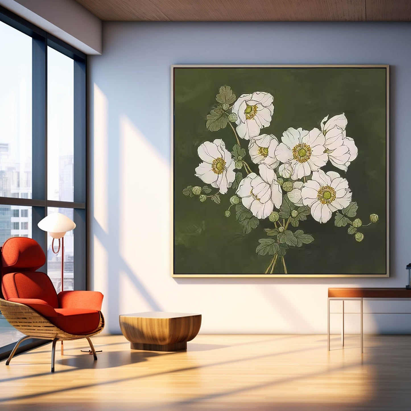 Elegant White Flower Oil Painting for Floral Home Décor