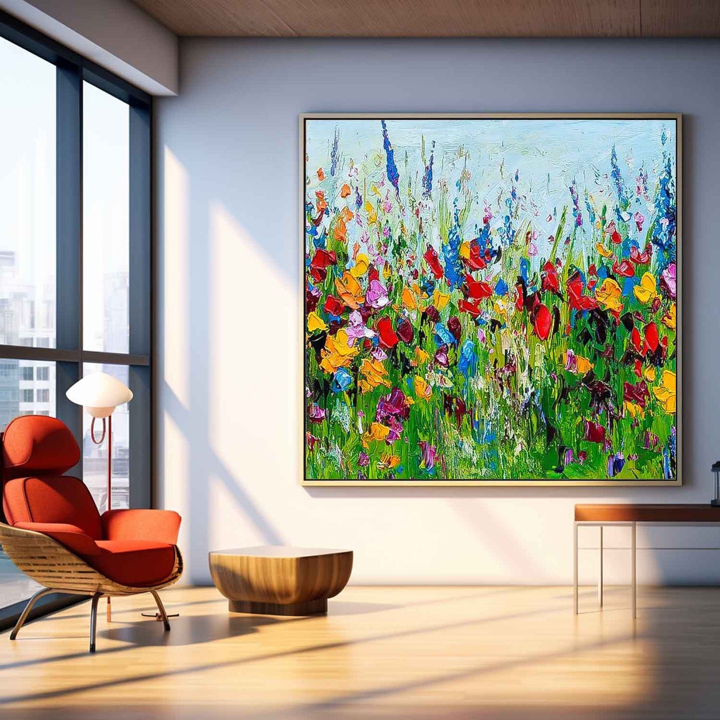 Vibrant Floral Oil Painting - Colorful Flower Garden Canvas Art for Home Decor