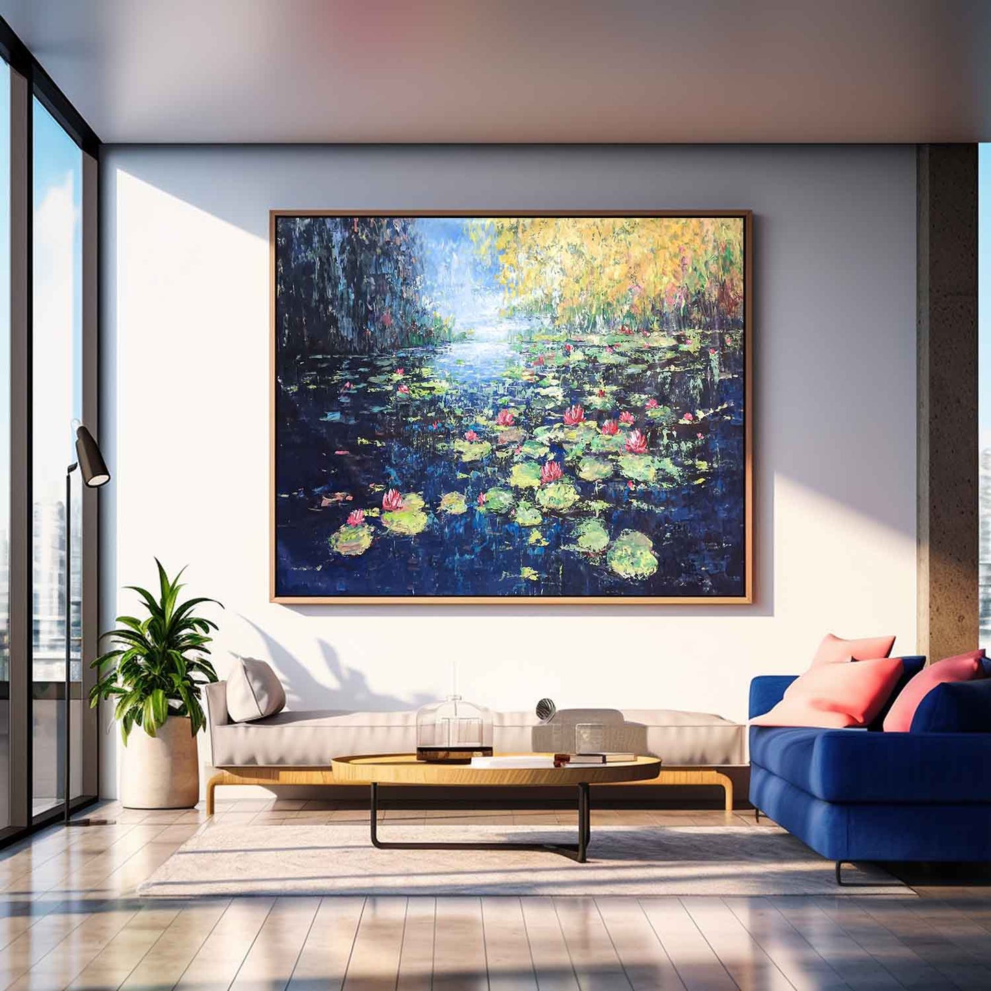 Serene Water Lilies Oil Painting for Elegant Home Décor