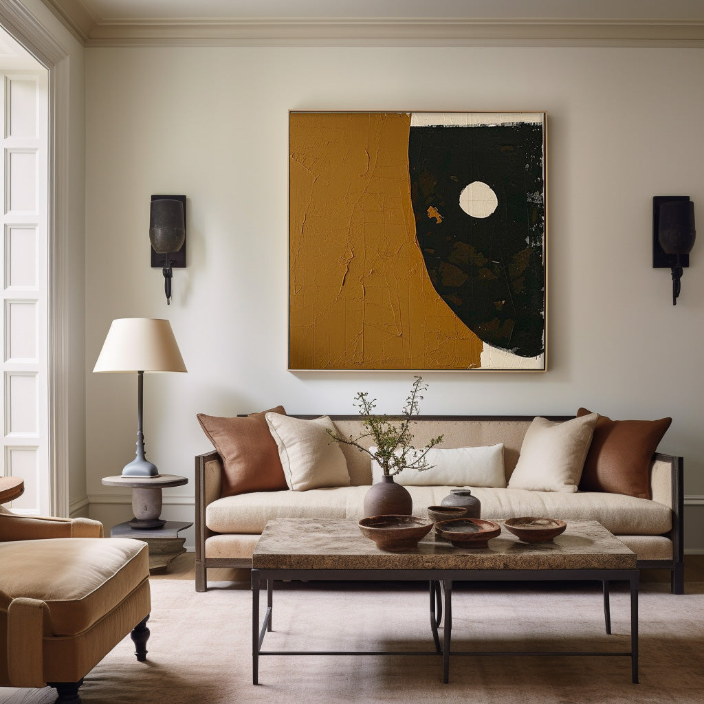 Abstract Minimalist Oil Painting with Earthy Tones and Geometric Design