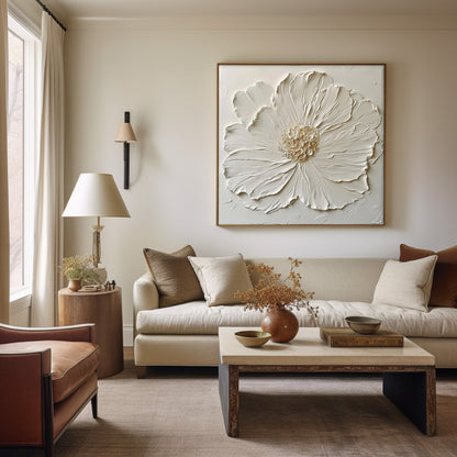 Elegant White Flower Oil Painting for Modern Home Decor and Wall Art