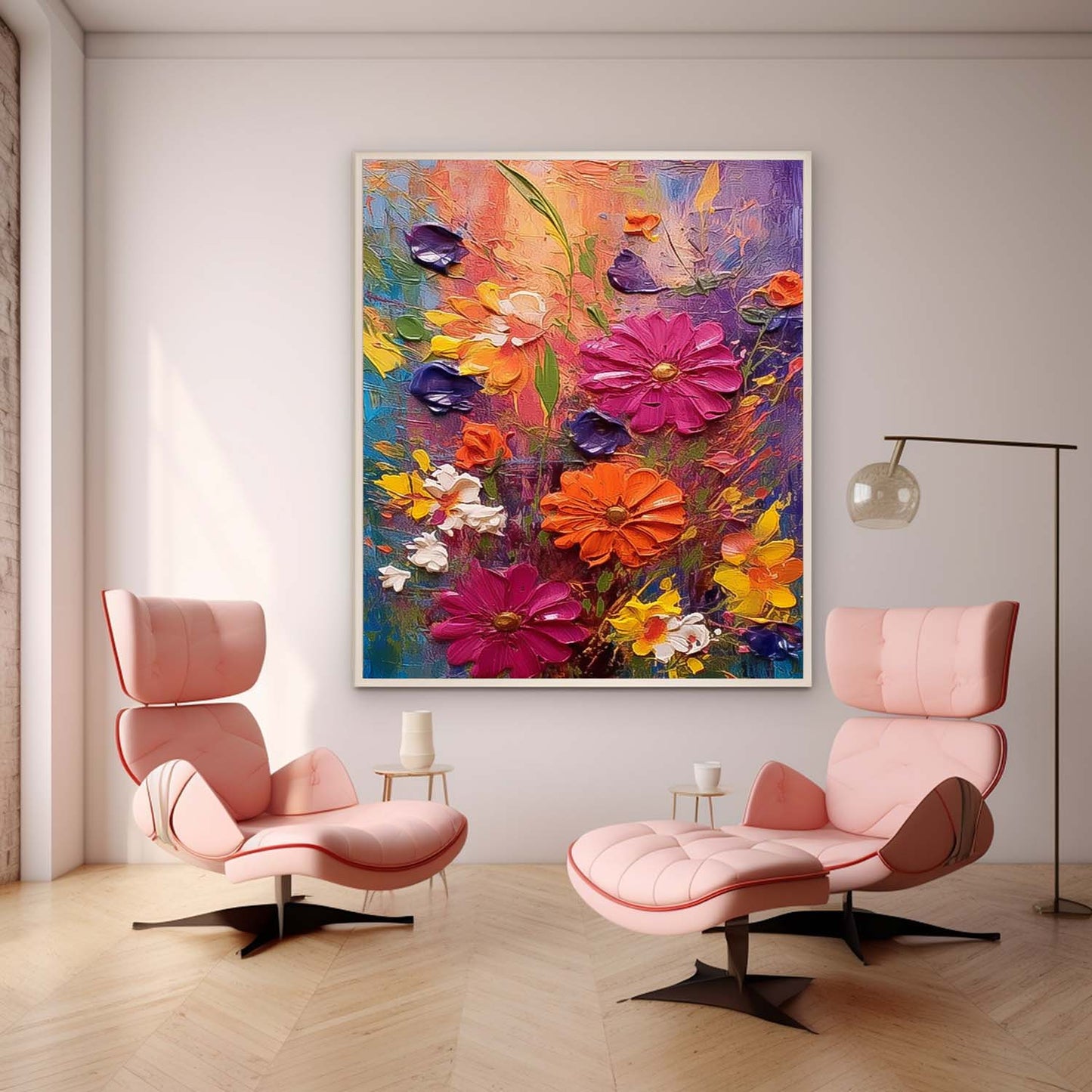 Vibrant Floral Oil Painting on Canvas - Colorful Nature Wall Art Decor