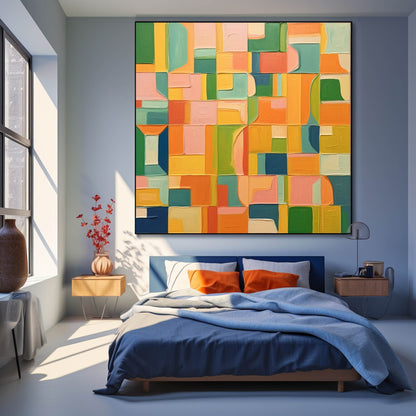 Colorful Geometric Abstract Oil Painting for Modern Home Decor