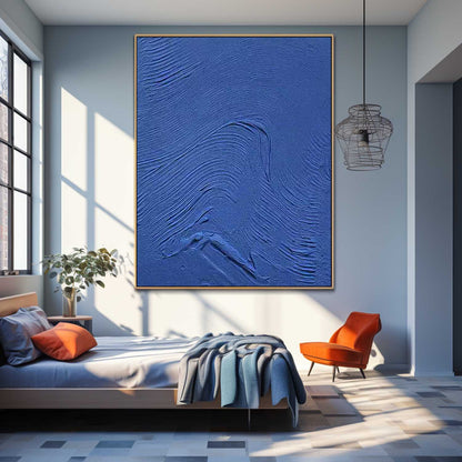 Textured Blue Abstract Oil Painting for Modern Minimalist Home Decor