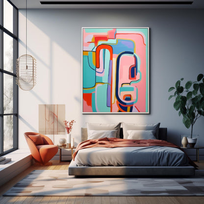 Vibrant Abstract Oil Painting with Colorful Geometric Shapes for Modern Decor