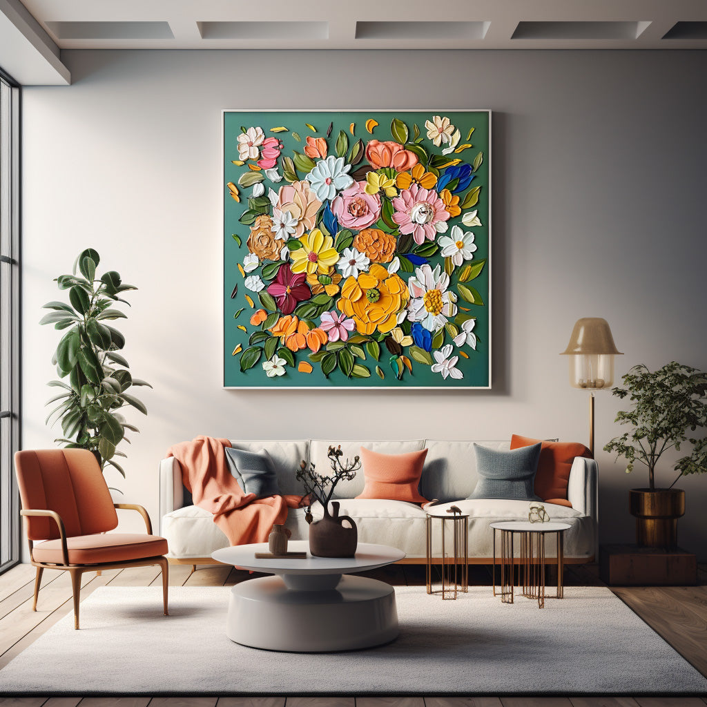 Vibrant Floral Oil Painting on Canvas – Colorful Blossom Art for Home Décor