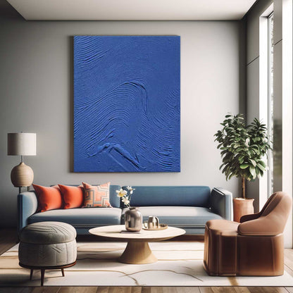 Textured Blue Abstract Oil Painting for Modern Minimalist Home Decor
