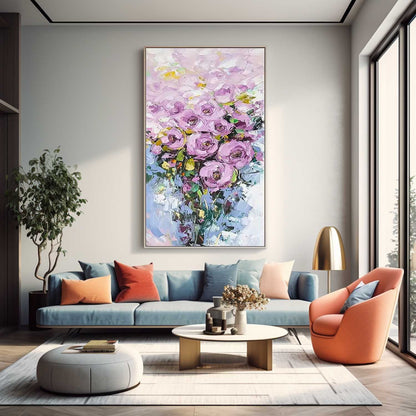 Vibrant Purple Rose Oil Painting for Floral Home Decor