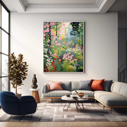 Vibrant Floral Landscape Oil Painting for Home Decor and Garden Inspiration