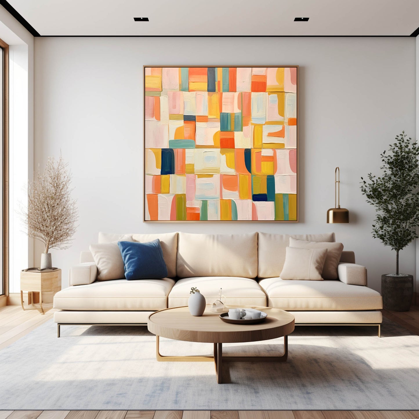 Vibrant Abstract Oil Painting with Colorful Geometric Patterns for Modern Decor