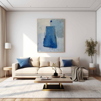 Abstract Blue Minimalist Oil Painting for Contemporary Home Decor