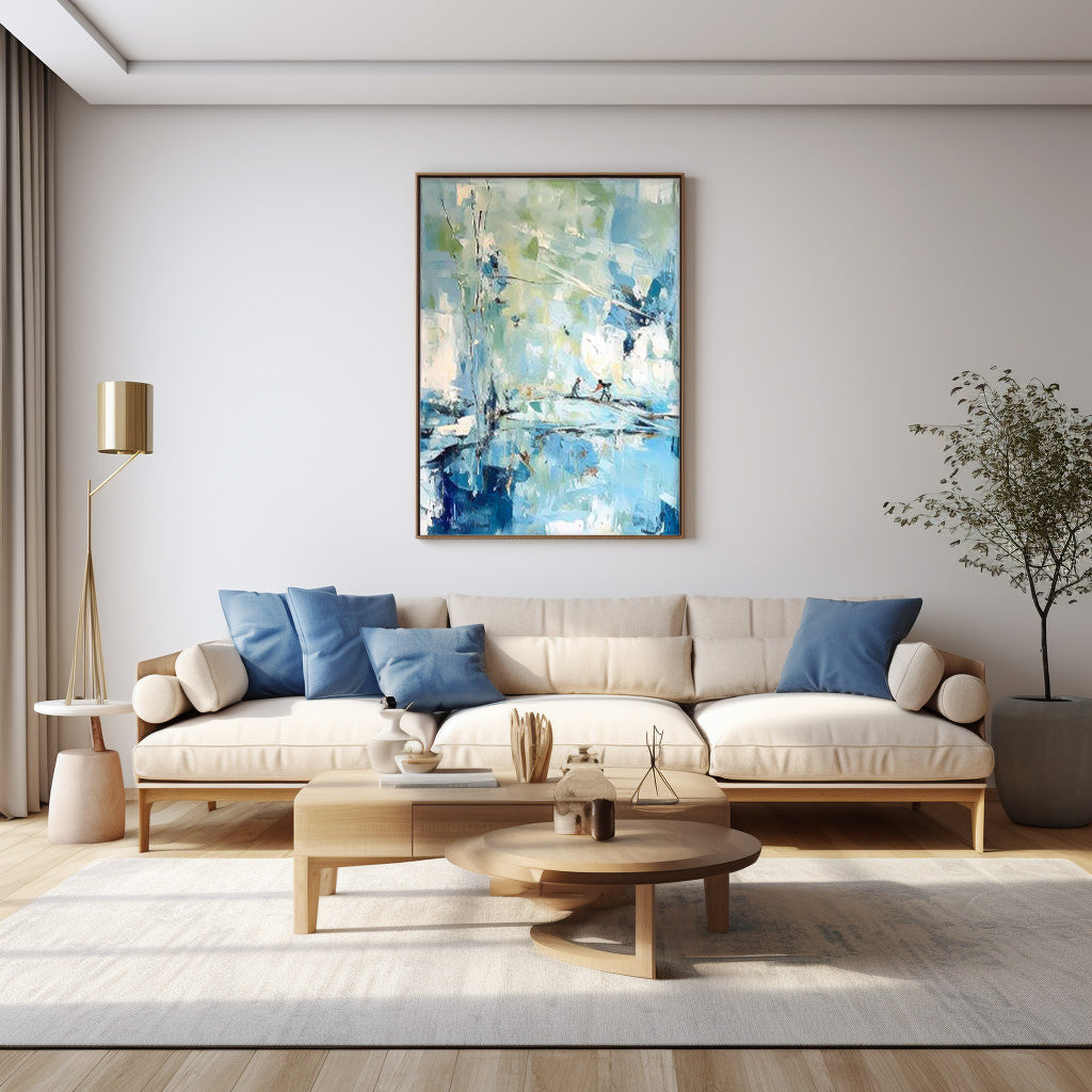 Serene Abstract Oil Painting of Two Figures on Water – Perfect for Modern Home Decor
