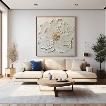 Elegant White Flower Oil Painting for Modern Home Decor and Wall Art