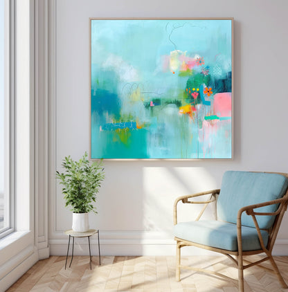 Vibrant Abstract Oil Painting with Flowers and Colorful Swirls for Modern Decor
