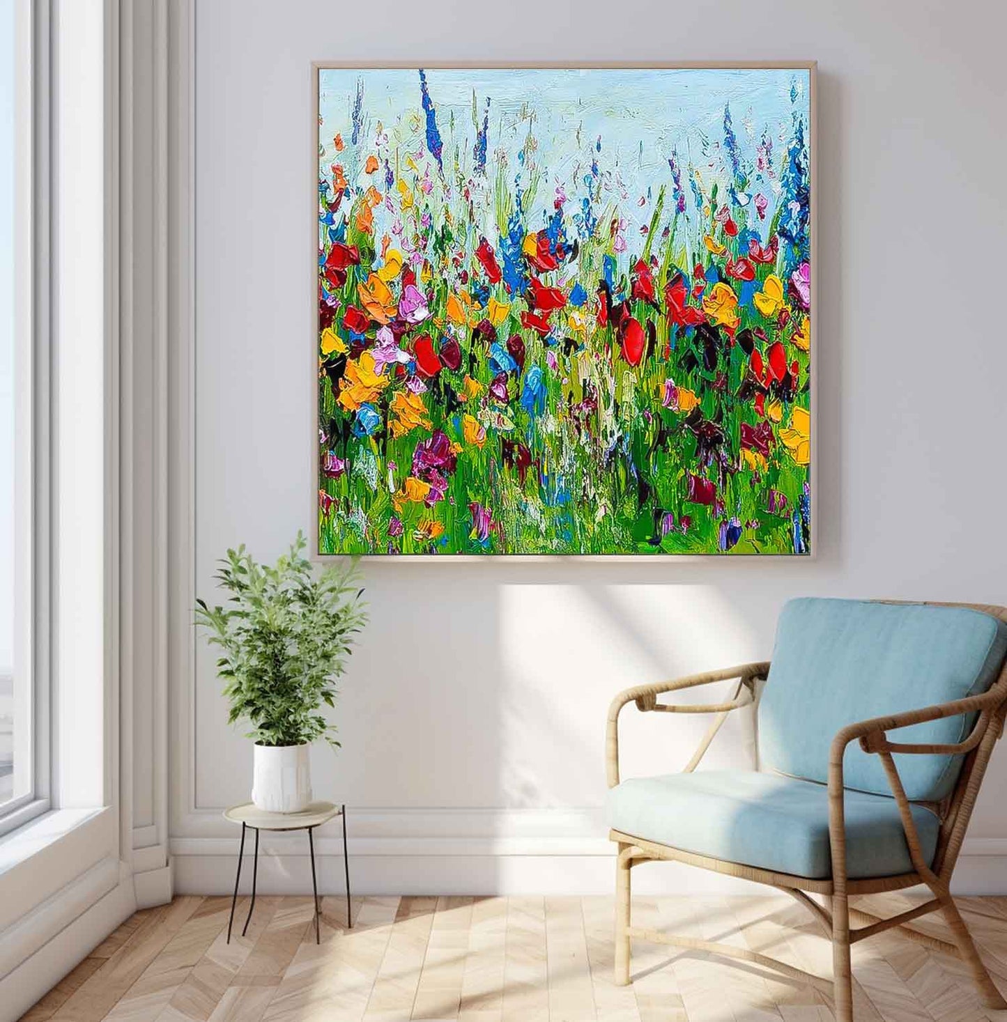 Vibrant Floral Oil Painting - Colorful Flower Garden Canvas Art for Home Decor