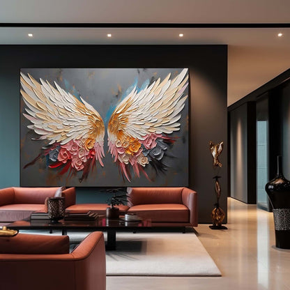 Elegant Floral Wing Canvas Art - Vibrant Oil Painting for Home Decor