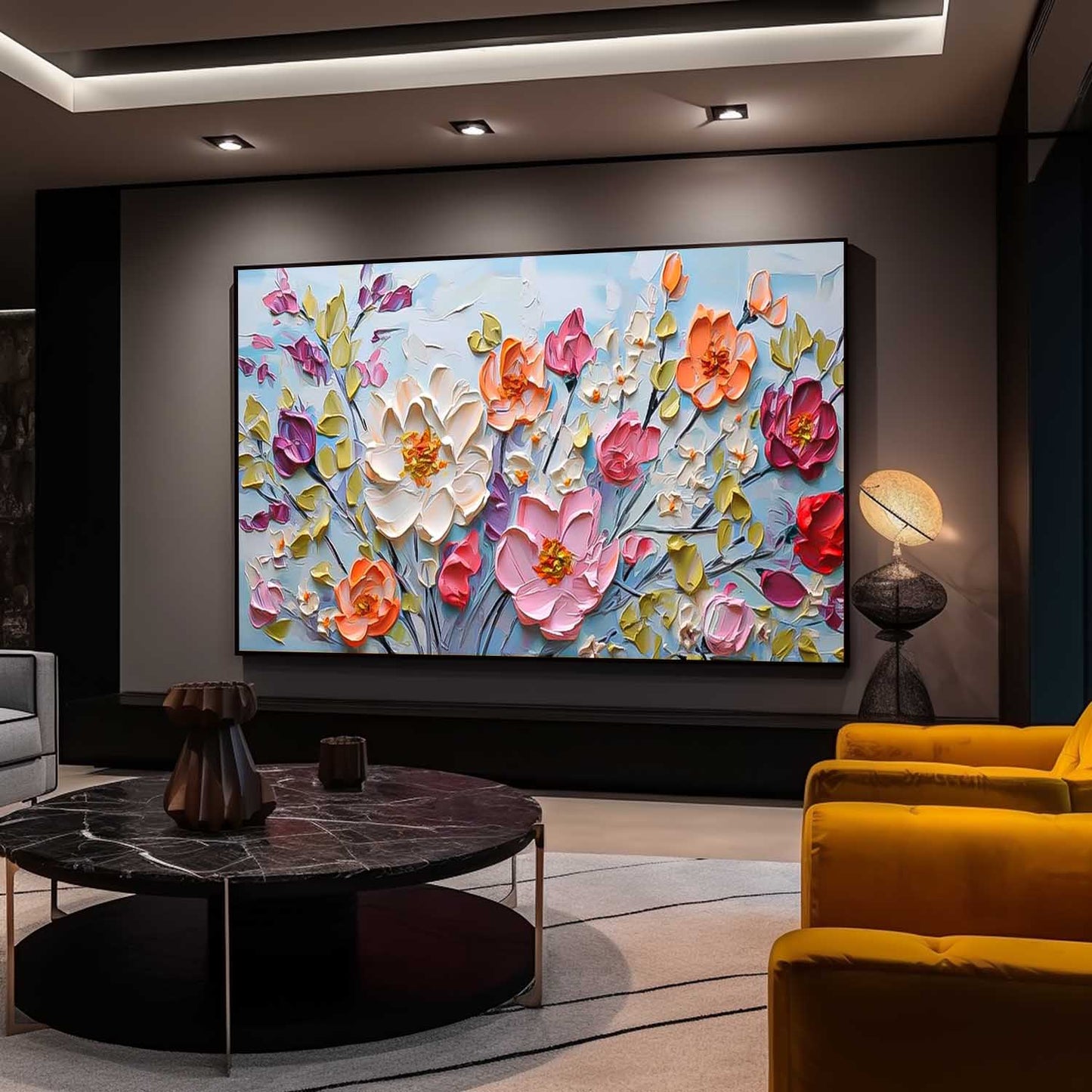 Vibrant Floral Oil Painting - Colorful Modern Canvas Art for Home Decor