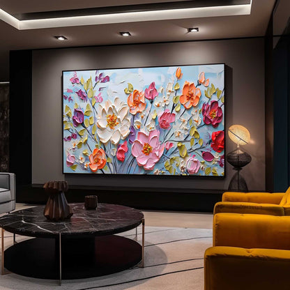 Vibrant Floral Oil Painting - Colorful Modern Canvas Art for Home Decor