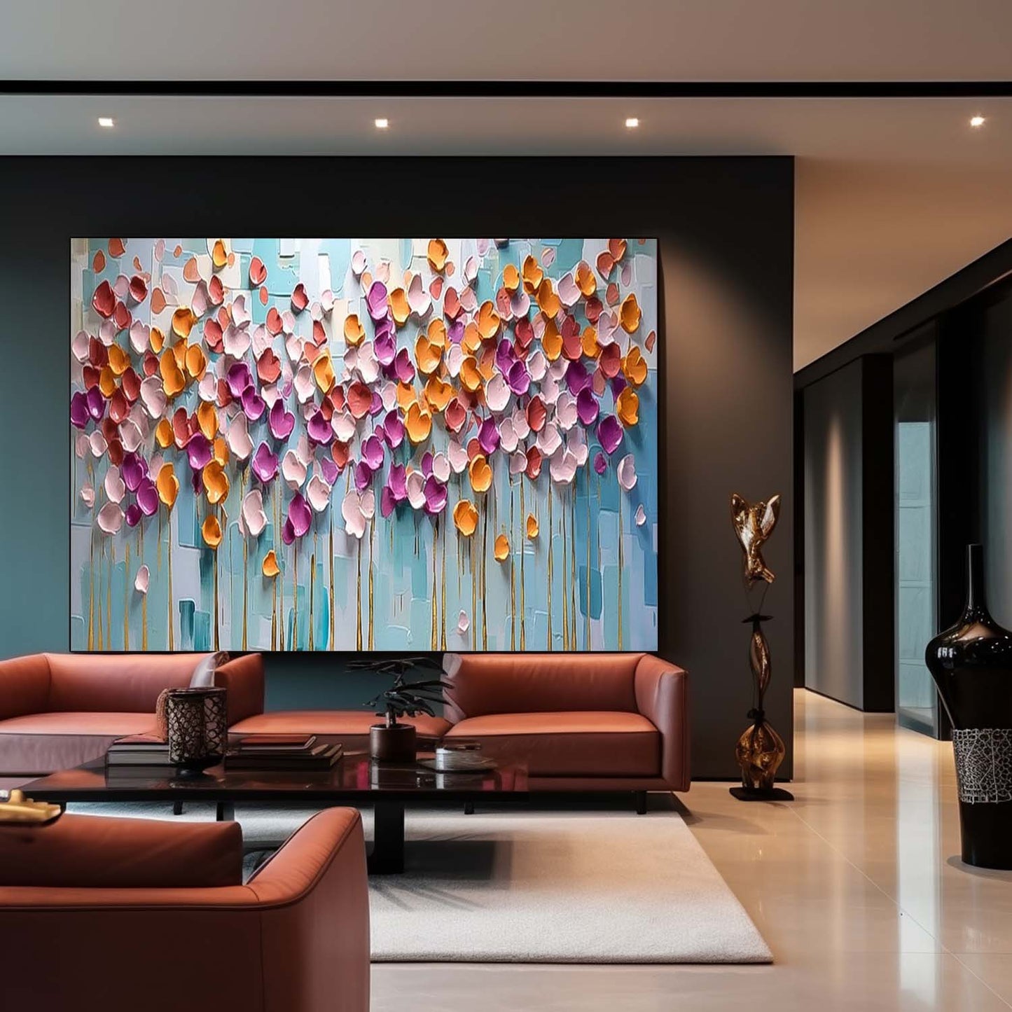 Vibrant Flower Oil Painting for Home Decor | Colorful Floral Canvas Art