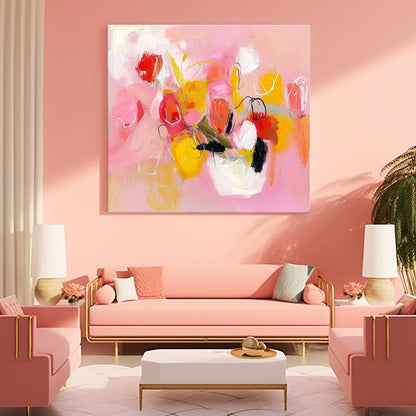 Vibrant Abstract Floral Oil Painting on Canvas - Colorful Modern Art for Home Décor